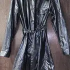 Faux leather coat jacket and thigh high heels