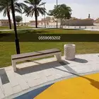كراسي خرسانية وحاويات نفاية ومصدات تجميلية للحدائق