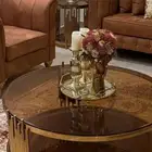 طقم طاولات جديد ذهبي مع زجاج بني