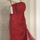 فستان فرنسي كروسيه دانتيل احمر