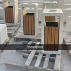 كراسي خرسانية وحاويات نفاية ومصدات مواقف تجميلية للحدائق