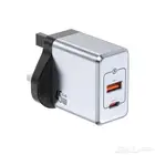 شاحن حائط Green Lion GaN Premium UK Plug بقوة 45 وات - رمادي