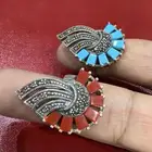 خاتم فضة نسائي إيطالي عيار 925 مرصع بفصوص فيروزي ومرجاني