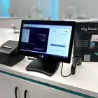 شاشة كاشير و طابعة و صندوق و قارئ بار كود و ورق نقاط البيع