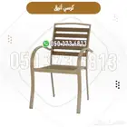 كراسي خارجية مقهى وكوفي شوب حديد وخشب مع توصيل بالرياض