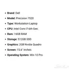 لاب توب DELL Pracision 7520 Core i7 جيل سادس رام 16 جيجا