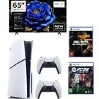 شاشه 65 بوصه وبلايستيشن 5 سليم وشريطين ويدين سوني فايف