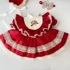 فستان طفلة احمر مع قبعة