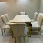 طاولة طعام   طاولة طعام استيل ذهبي مع 8 كراسي
