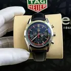 ساعة تاغ هوير كاريرا كرونوغراف بمينا أسود وسوار جلدي أسود لل