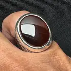 خاتم عقيق كرزي يماني طبيعي صياغة يدوي ثقيل