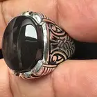 خاتم فضة عيار 990 صياغة عارف فص جزع يماني اسود