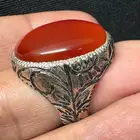 خاتم عقيق احمر زجاجي صياغة يدوي ثقيل