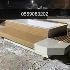 كراسي خرسانية وحاويات نفاية ومصدات تجميلية للحدائق