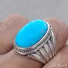 خاتم فضه بحجر فيروز مقاس 21 صافي