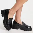Glamorous Wide Fit chunky loafers in black croc - EU 41