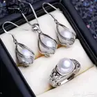 طقم فضة استرلينى نسائى جديد عيار 925 محلى بلؤلؤ المياة العذب