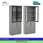 خزانة تخزين مكتبية خشبية مع أبواب زجاجية وقفل