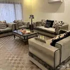 طقم كنب موديرن جلد   قماش بحالة جيدة