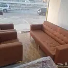 جديد كنب جلد فخامه لون جملي و رصاصي و في تفصيل