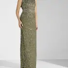 فستان سهرة اللون زيتي ترتر ناعم مقاس 14