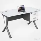 مكتب زجاج أبيض بأدراج مدمجة