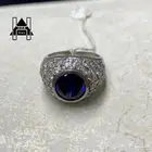 خاتم فضة راقي وفخم عيار 925 وبفص ياقوت أزرق ومرصع بزركون