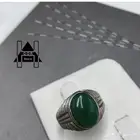 خاتم فضة بفص عقيق أخضر داكن مميز عيار 925