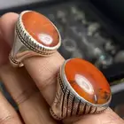 خاتم عقيق يماني مشمشي صياغة غلام ( خاتمين )