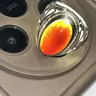 خاتم عقيق سليماني عسلي صياغة مدينيه فضة ثقيله