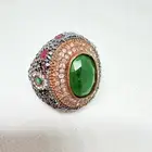 خاتم فضة عتيق فيكتوري ملكي عيار 925 بأحجار الزمرد الطبيعي