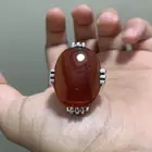 خاتم عقيق يماني كبدي حجم راهي وفضة صياغة يدوية ثقيلة