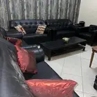 طقم كنب اسود جلد