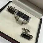 طقم خاتم وكبك فضي فانتاستيك من الفولاذ وألياف الكاربون