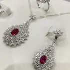 طقم فضة عيار 925 فخم وراقي بفصوص ياقوت احمر وزركون المآسي