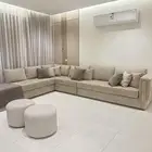 كنب بيج حرف L شبه جديد نظيف جدا ويوجد فاتوره ضمان عليه