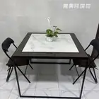 طاولة طعام حديد مع خشب وفوقه قطعة سيراميك موديل رخام