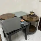 طاوله حديد وخشب وساعه خشب