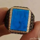 خاتم فيروز نيشابوري طبيعي أزرق قطع مربع صياغة عباسي R