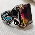 خاتم حجر الأمترين الطبيعي مرصع بالفيروز