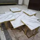 طقم طاولات خدمة استانلس ذهبي برخام ابيض ملون طبيعي