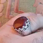 خاتم فضة متوج بحجر عقيق عسلي الحجم 23 السعر 300ريال