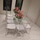 تاجير طاولات طعام مع كراسي شفاف او كراسي ريفي او كراسي ملبس