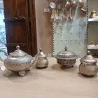 طقم مغربي (فاس) اربع قطع نحاس مطلي فضه منقوش