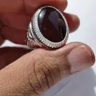 خاتم فضة بحجر العقيق اليماني كرزي مزعفر