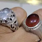 خاتم فضه بحجر عقيق يمني وخاتم در المقاس 17