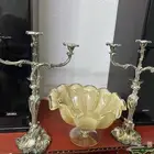 شمعدان ايطالي فخم نحاس مطلي فضه عدد 2 ومزهريه