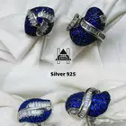 خواتم فضه نسائية راقية عيار 925 بفصوص زركون ازرق وابيض