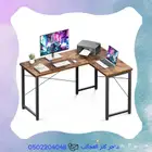 طاولة حرف L خشبي - بني معتق