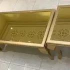 طقم طاولات زجاج ذهبية 3 قطع و قطعتين